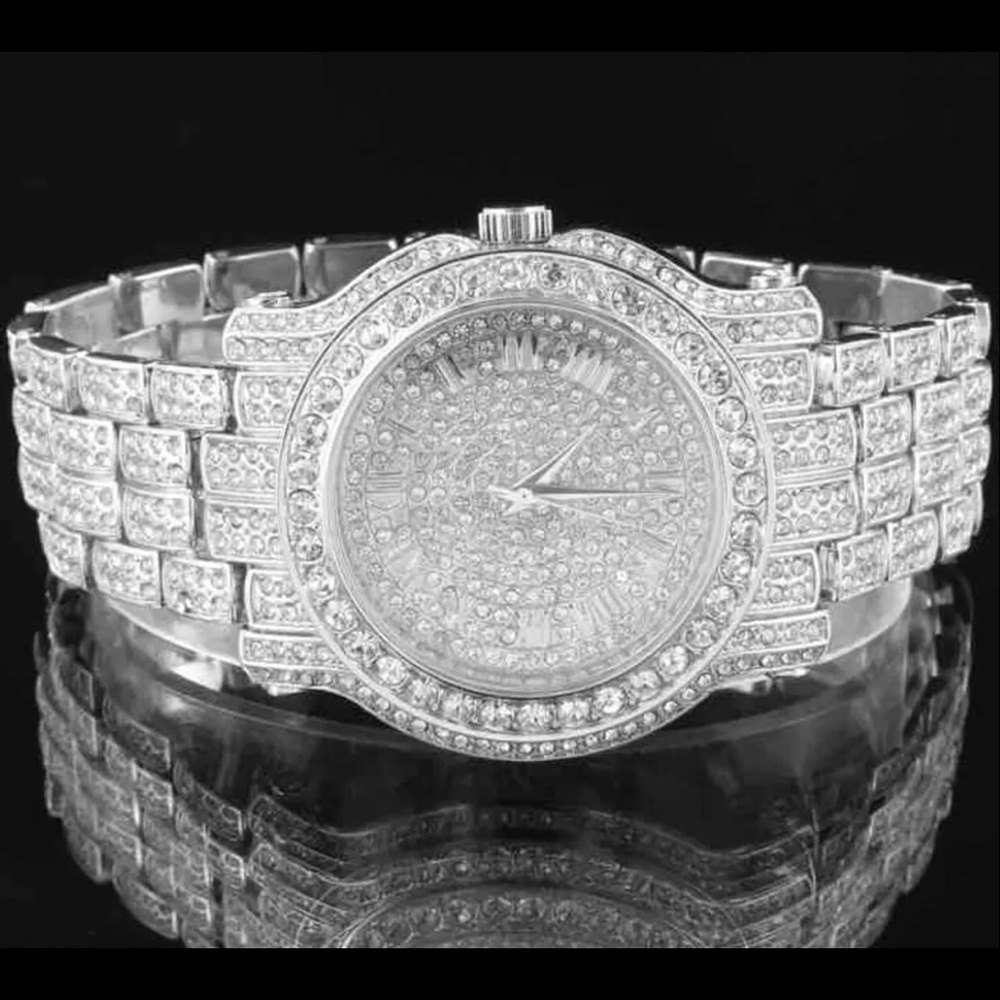 HipHop Designer Silver Tone Lab Diamond Watch